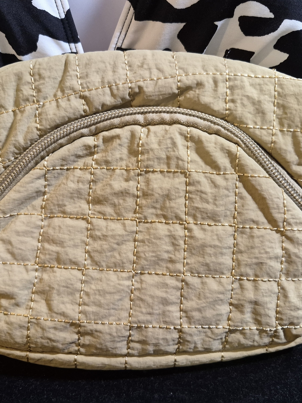 Neutral Cream Quilted Cosmetic Pouch with Front Zip